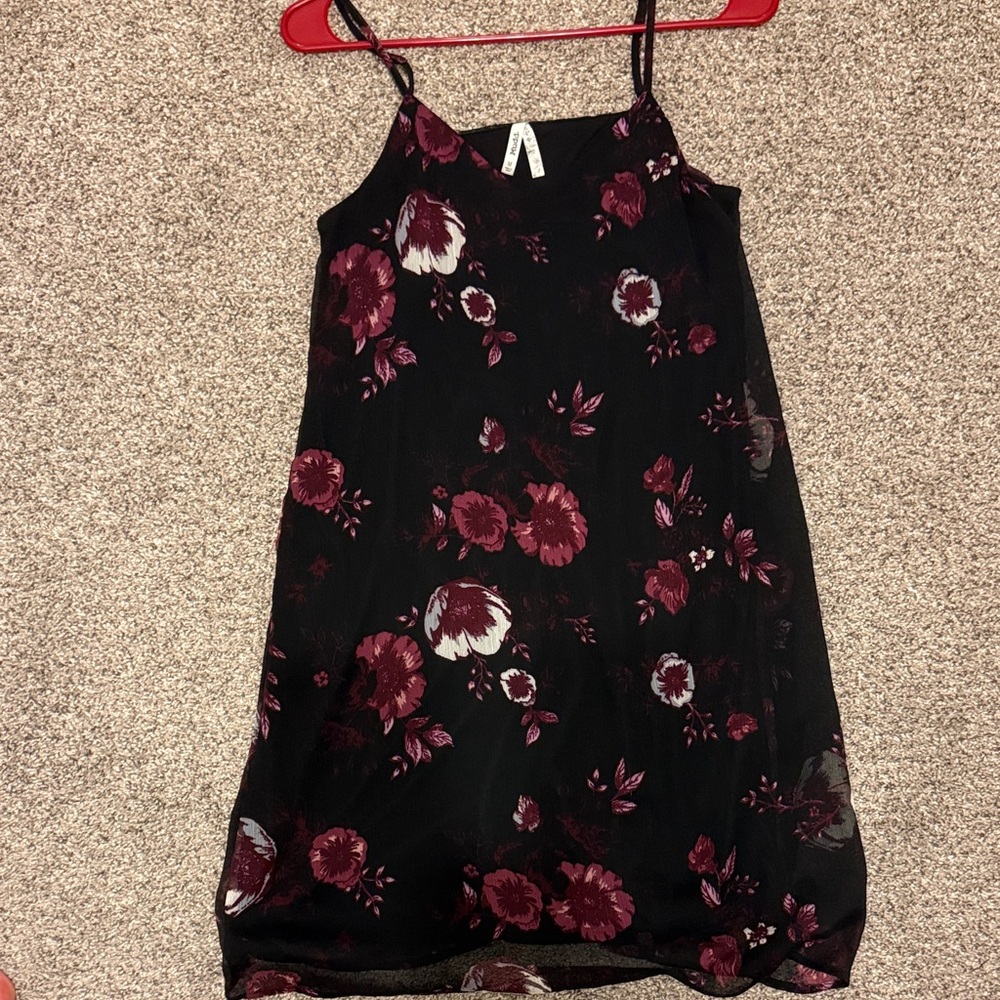 Mudd Black Slip Dress with Burgundy Floral Print